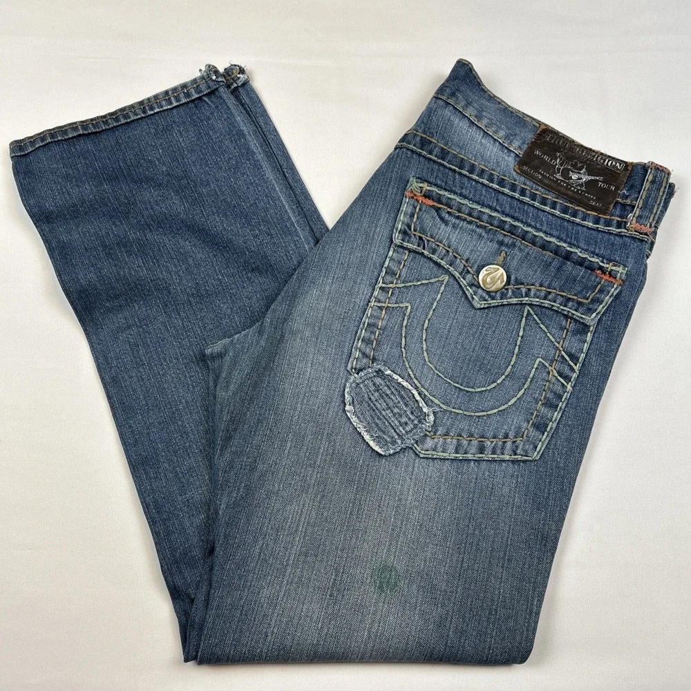 VTG True Religion Billy Super T Jeans 38x32 Made In USA Blue Denim Flare Bootcut
